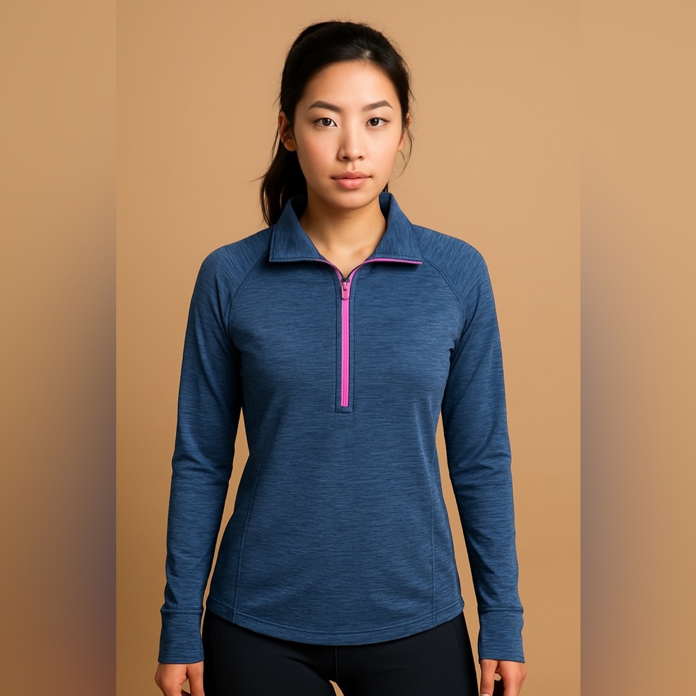 Under Armour Women's Quarter-Zip Pullover – Navy Blue Heather / Pink Zip –Size L
